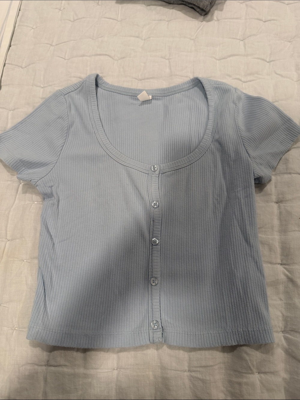 bp Light Blue Ribbed Button-Down Crop Top